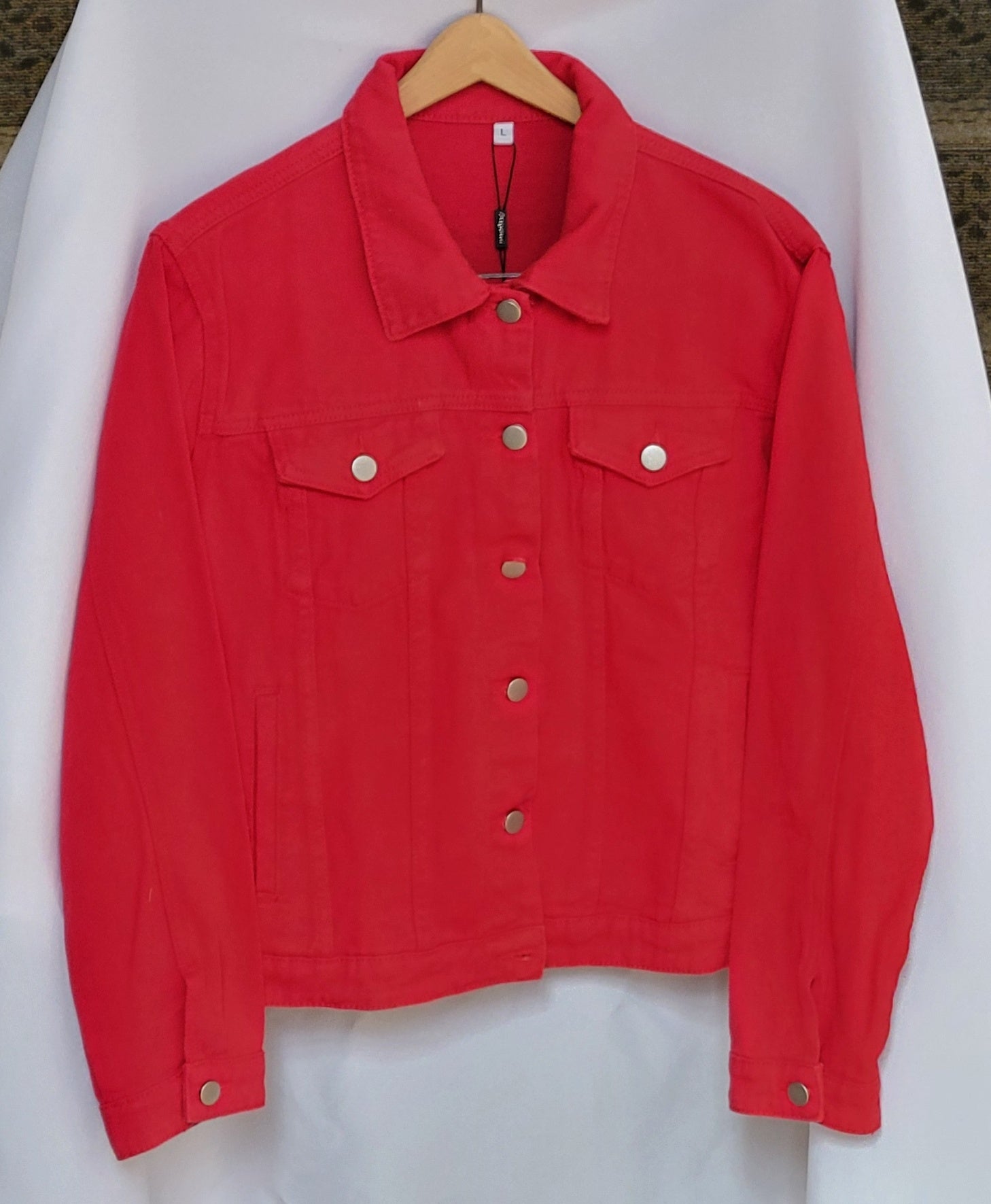 Denim Jacket in Red, Size Large