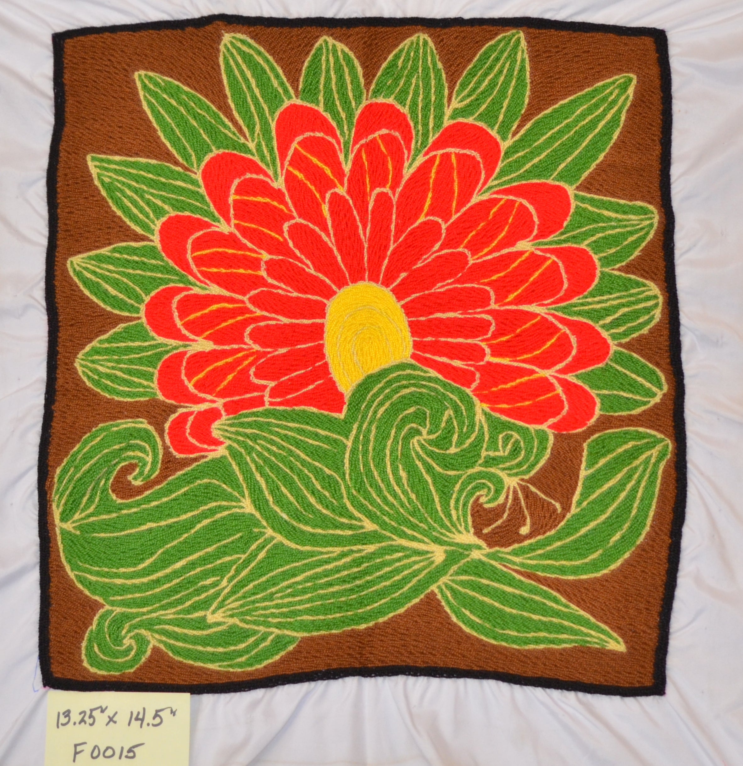Embroidery "Flats" Red flower on brown